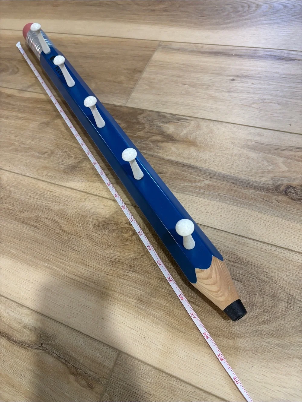 Oversized Blue Pencil with Pink Eraser Wall Hooks